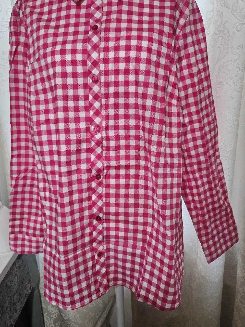 Women's Pink Gingham Button-Down Shirt